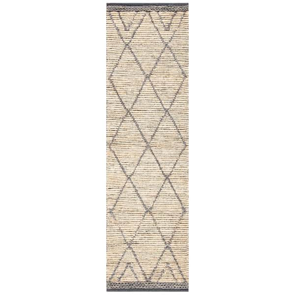 SAFAVIEH Natural Fiber Beige/Gray 2 ft. x 8 ft. Border Diamond Runner Rug