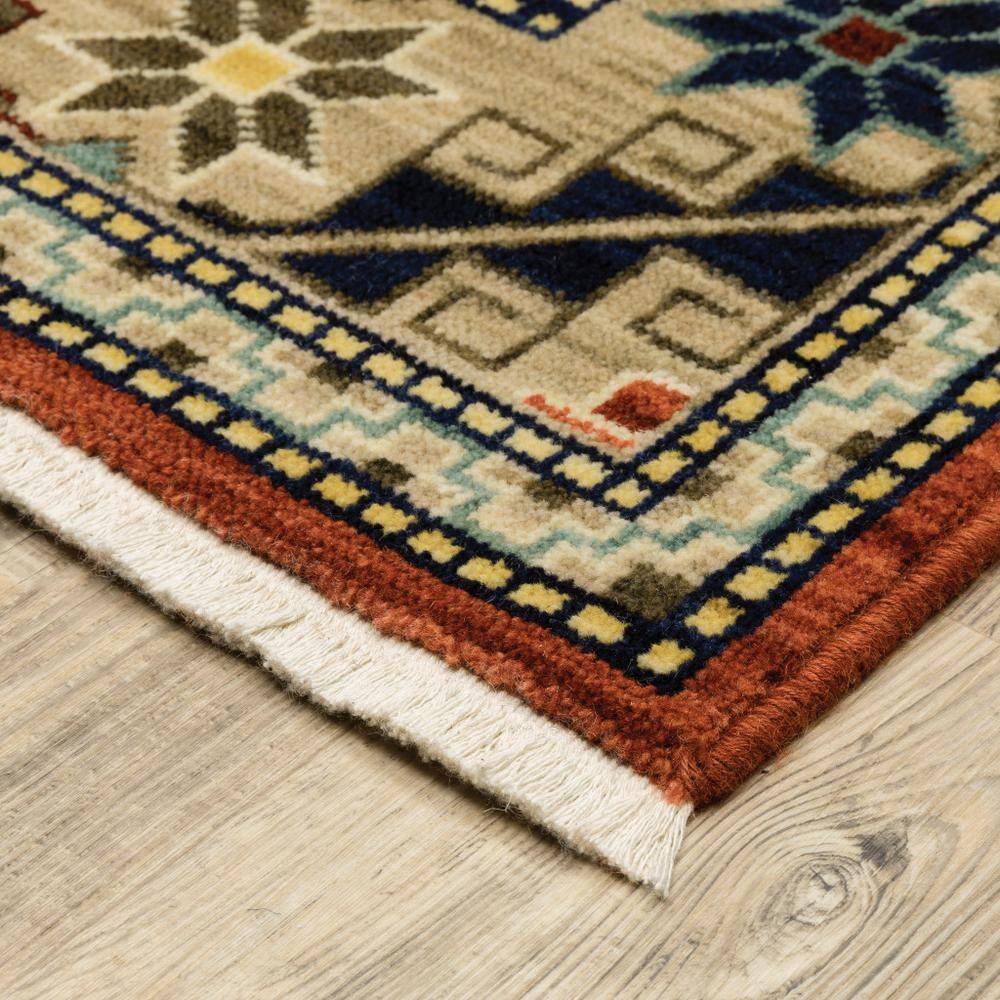 Red and Gold Oriental Wool Area Rug with Fringe, 2x3 ft