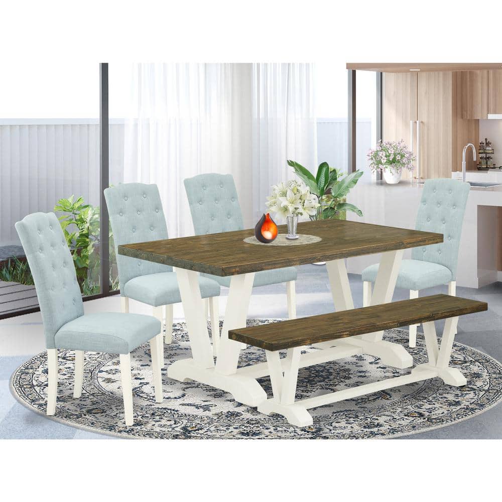 6-Piece Natural Oak Finish Solid Wood Top dining Table with 1-Bench and 4-Chairs with Lattice Back price history on PriceWatchPro