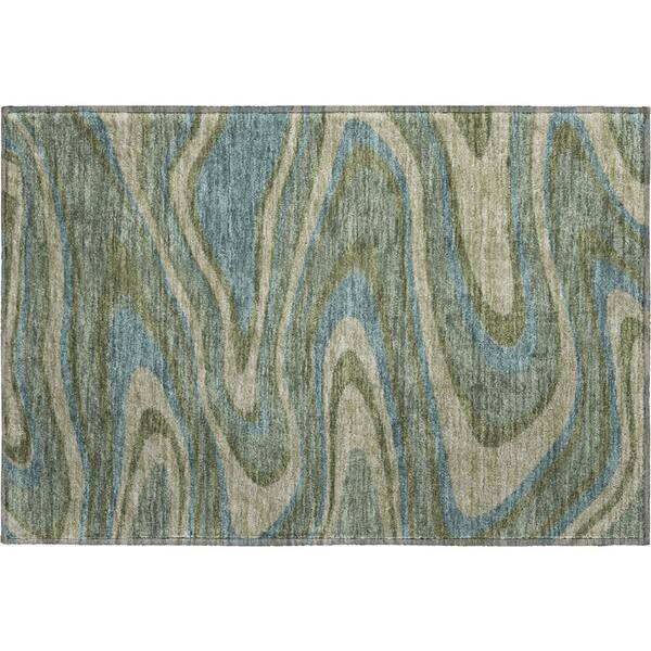 Mayfield Premium Machine Washable Abstract AMF2493 Basil 2 ft. x 3 ft. Accent Rug