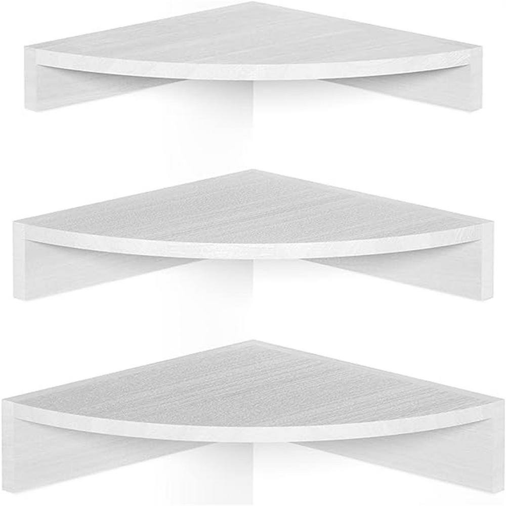 White Wood 3-Tier Floating Corner Shelves