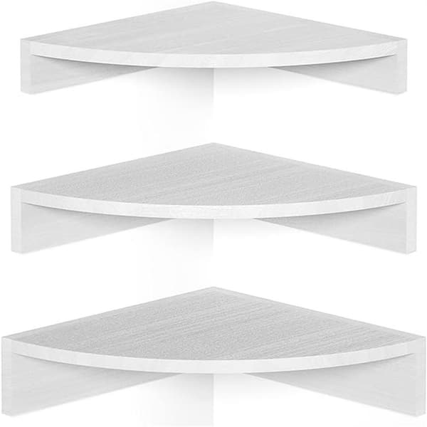 Unbranded 12 in. W x 12 in. D x 3.54 in. H White Rustic Wood Corner Decorative Wall Shelf, Set of 3
