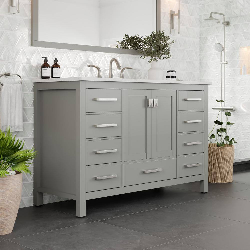 Aberdeen 54" Gray Solid Wood Bathroom Vanity with White Quartz Top