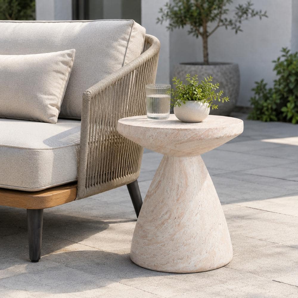 18 in. Beige Lightweight Concrete Outdoor Side Table with Travertine Finish and Hourglass Base price history on PriceWatchPro