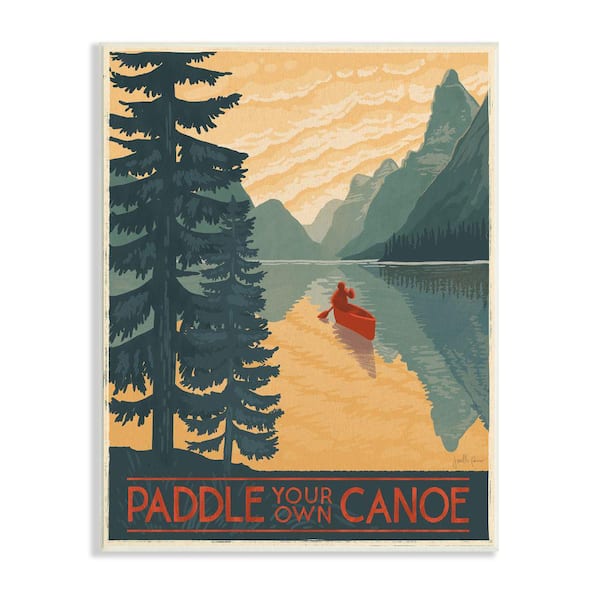 Stupell Industries Paddle Your Own Canoe Phrase Lake Adventure By Janelle Penner Unframed Print Typography Wall Art 13 in. x 19 in.