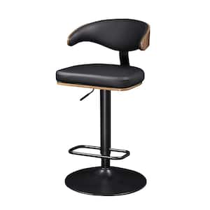 Iva 24.8 in Height Black Faux Leather Swivel Barstool with Metal Frame