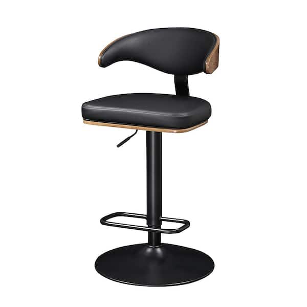 Art Leon Iva 24.8 in Height Black Faux Leather Swivel Barstool with Metal Frame