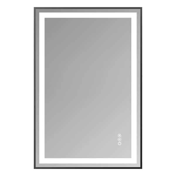 WELLFOR 24 in. W x 36 in. H Rectangle Framed LED Anti-Fog Wall Bathroom Vanity Mirror in Black