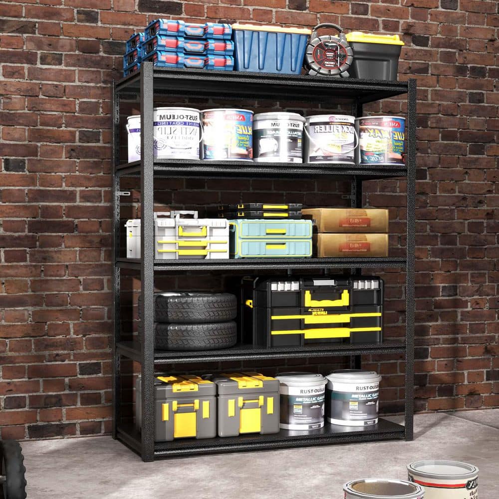 5-Tier Black Metal Shelving Unit Adjustable Garage Shelves Plant
