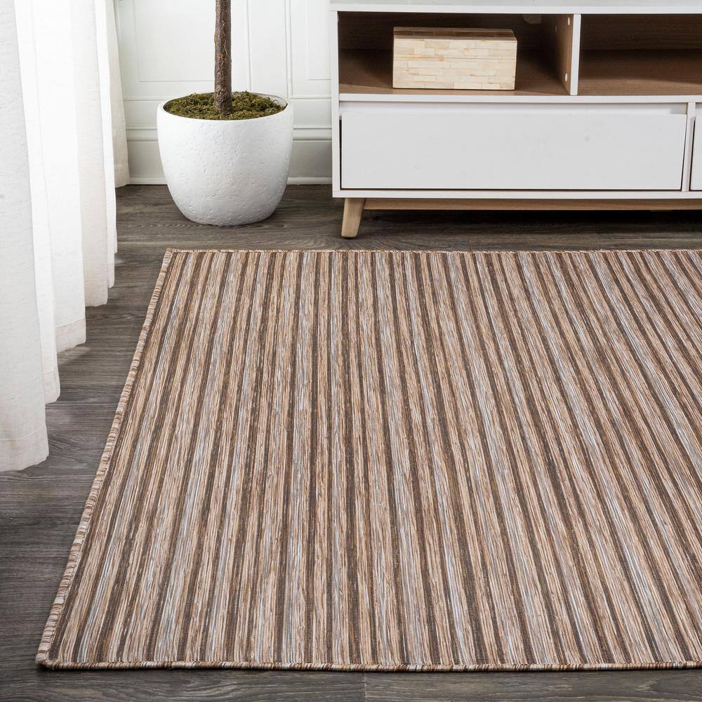 Heathered Stripes Brown/Natural 8' x 10' Synthetic Easy-Care Area Rug