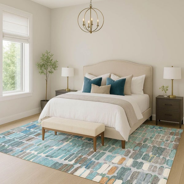 Chantille Machine Washable Indoor/Outdoor Abstract ACN2349 Teal 5 ft. x 7 ft. 6 in. Area Rug