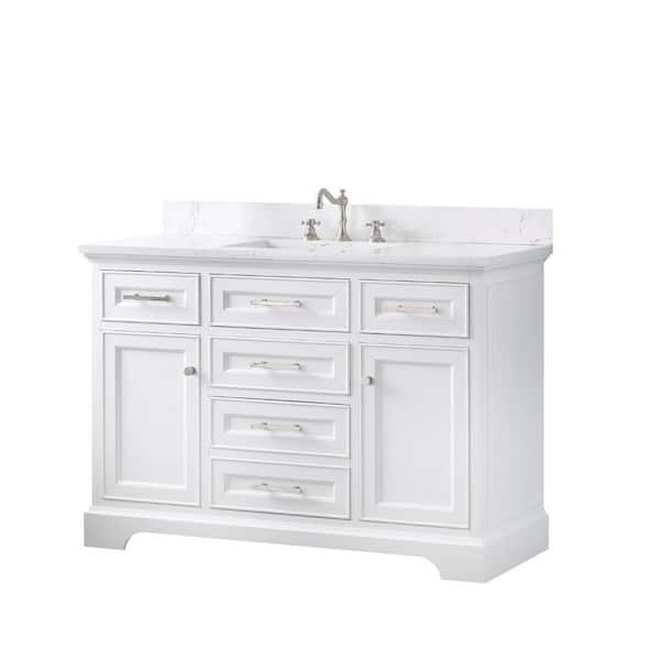 Thompson 48 in. W x 22 in. D Bath Vanity in White with Engineered Stone Vanity in Carrara White with White Sink
