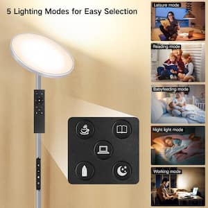 71 in. Dark Sky Gray Industrial Dimmable LED Torchiere Floor Lamp with Adjustable Head and Color Temperature Control