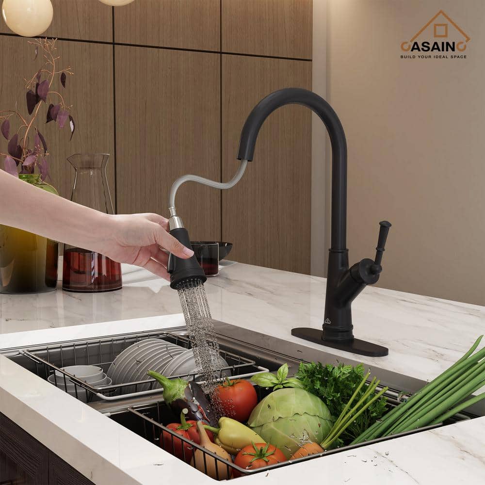Matte Black Single Handle Pull Down Kitchen Faucet