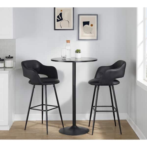 Lumisource Margarite 30 in. Black Faux Leather and Black Metal Fixed-Height Barstool (Set of 2)
