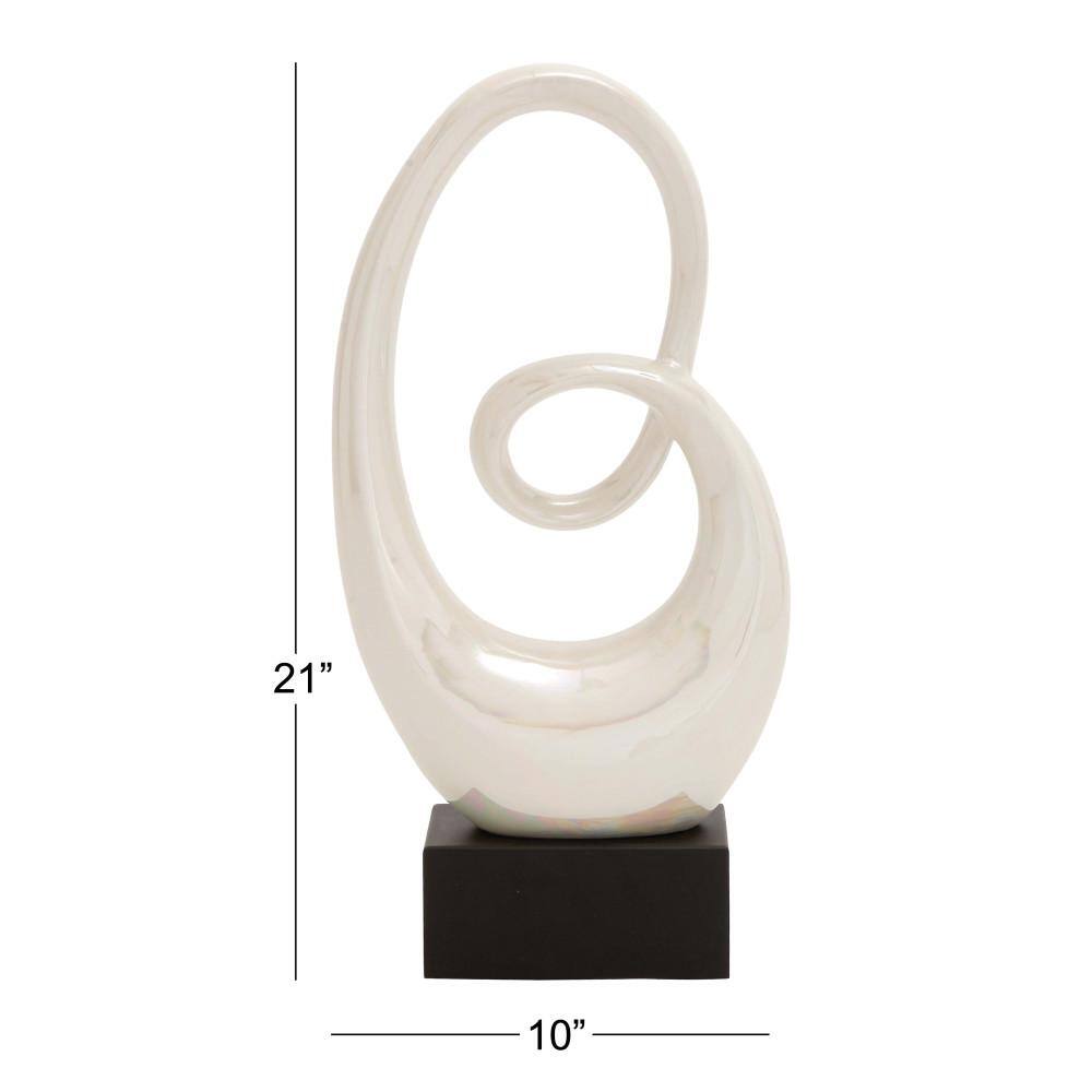 21" White Ceramic Swirl Abstract Sculpture with Black Base