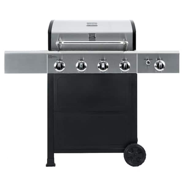 KENMORE Kenmore 4 Burner Open Cart Propane Gas BBQ Grill with Side Burner, Stainless Steel and Black