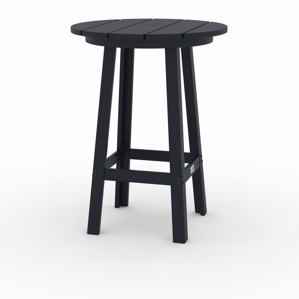 Mason-Cabo Black HDPE Round Outdoor Bar Table Set with Swivel Stools