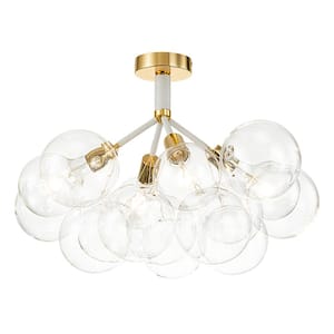 22.8 in. 4-Light White Bubble Semi Flush Mount with Glass Shade and Bulbs Included