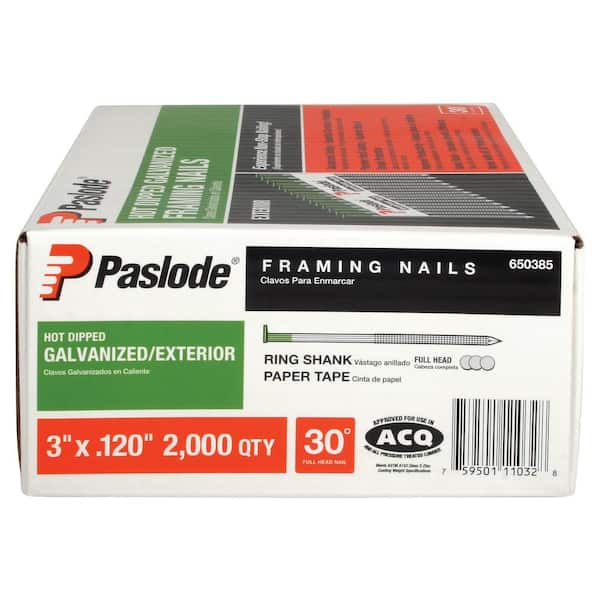 Paslode 3 in x 0.120-Gauge 30 Galvanized Ring Shank Paper Tape Framing Nails 
