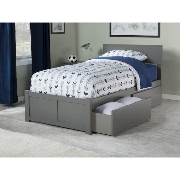AFI Orlando Grey Twin Solid Wood Storage Platform Bed with Flat Panel Foot Board and 2 Bed Drawers