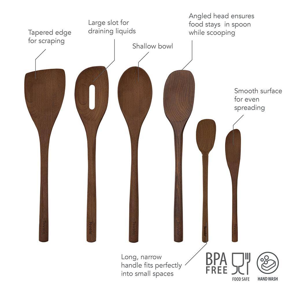 Premium Dark Brown Beechwood Utensil Set of 6