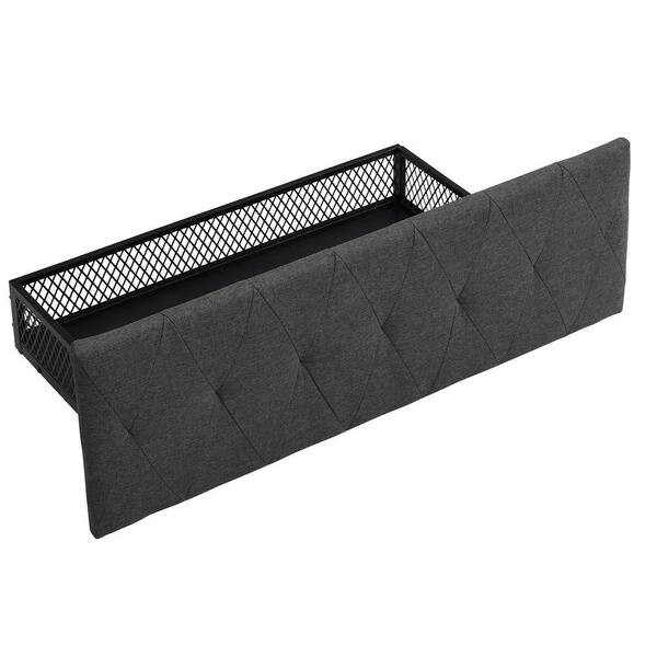 ANBAZAR Twin Size Gray Steel Platform Bed with A Big Drawer