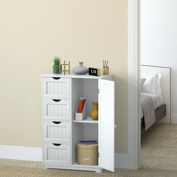 Bathroom Floor Cabinet Storage Organizer Cupboard with 4-Drawers Adjustable Shelf