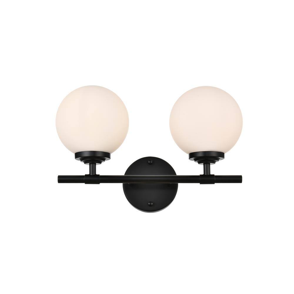 Simply Living 15 in. 2-Light Modern Black Vanity Light with Frosted White R
