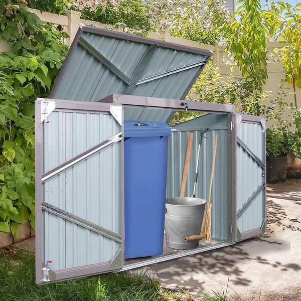 ドゥロワー Gray 5 ft. W x 3 ft. D Metal Garbage Bin Shed 2 Trash Cans Outdoor