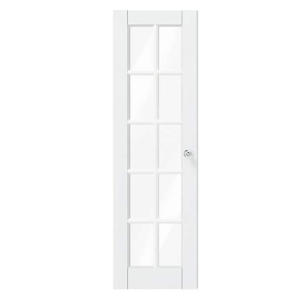 TENONER 24 in. x 80 in. Composite, MDF, 10 Lite, Clear Glass, Primed, White Interior Door Slab with Silver Sphere Doorknob