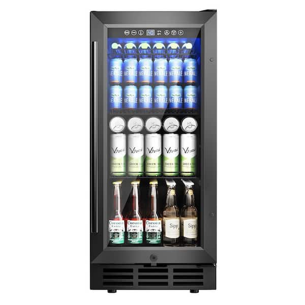 15 in. Single Zone 127-Cans Undercounter Freestanding/Built-in Beverage and Wine Cooler in Black with Cooling System