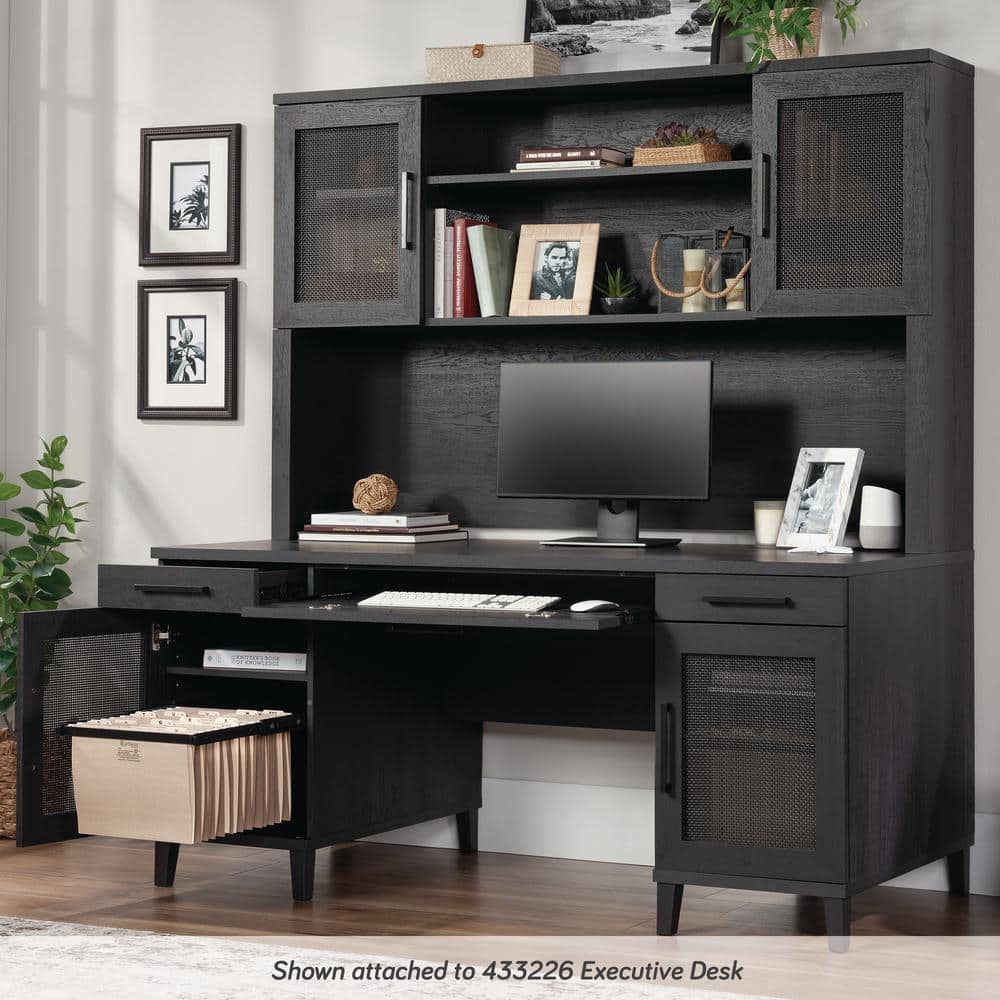 Raven Oak Large Hutch with Rattan Inserts