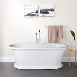 Drancy 61 in. x 31 in. Solid Surface Resin Stone Flatbottom Freestanding Bathtub in Glossy White