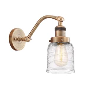 Bell 5 in. 1-Light Brushed Brass Wall Sconce with Deco Swirl Glass Shade