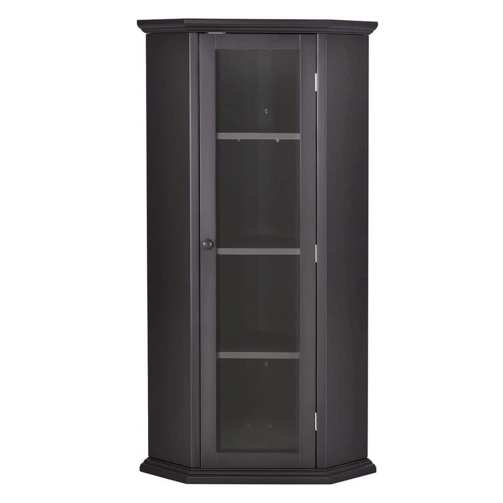 Solid Pine Wood Four Door Corner Storage Cabinet in Solid Black