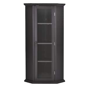 16.54 in. W x 16.54 in. D x 42.32 in. H Black Freestanding Bathroom Linen Cabinet Corner Storage Cabinet with Glass Door
