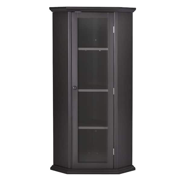 Unbranded 16.54 in. W x 16.54 in. D x 42.32 in. H Black Freestanding Bathroom Linen Cabinet Corner Storage Cabinet with Glass Door