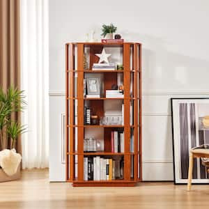 64.56 in. H Oak Engineered Wood 5-Tier Oval Open Bookshelf Freestanding MDF Grid Bookcase Commercial Grade