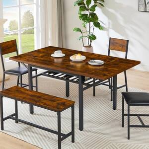 Modern Industrial Rustic Brown Wood 63.2 in. Metal 4 Legs Extendable Dining Table with Drop Leaf(Seats 6)