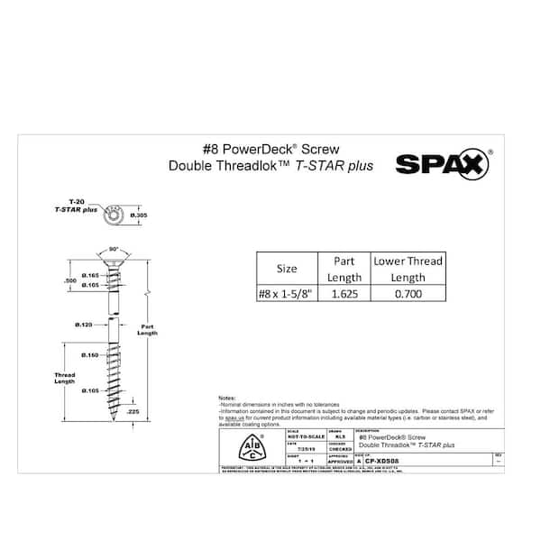 SPAX #8 x 1-5/8 in. Exterior Trim Head Stainless Steel Wood Deck