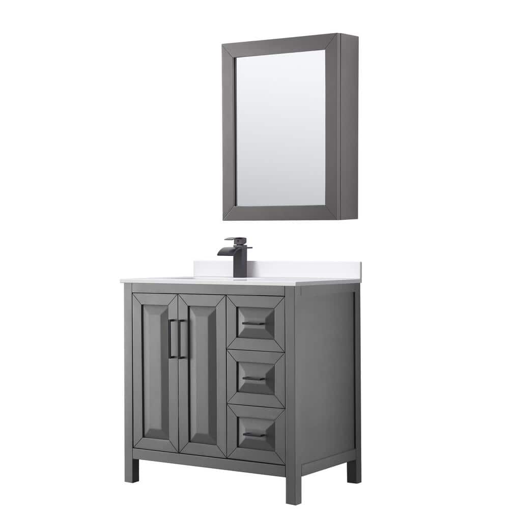 Daria 36 in. W x 22 in. D x 35.75 in. H Single Bath Vanity in Dark Gray with White Cultured Marble Top and MC Mirror price history on PriceWatchPro