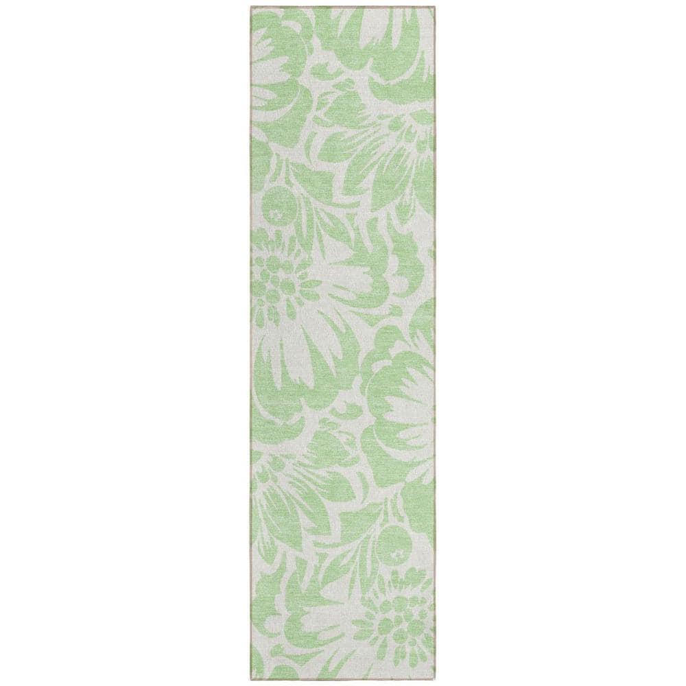 HomeRoots Mint Green and Ivory 2 ft. x 8 ft. Woven Floral Runner Indoor ...