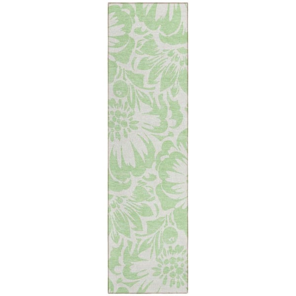 Green and Ivory Floral Indoor Outdoor Area Rug Green and Ivory Floral Indoor Outdoor Area Rug