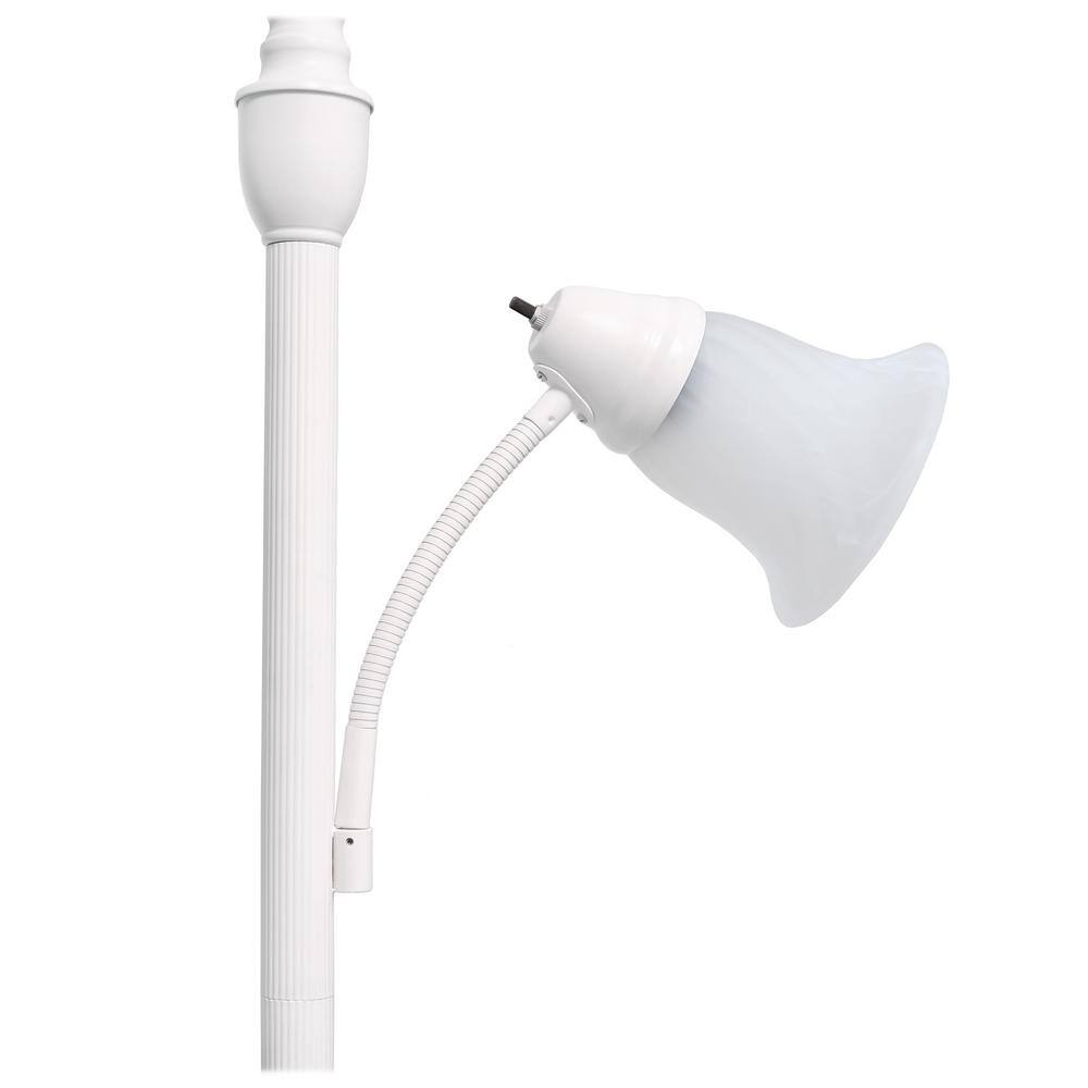 White Adjustable 3-Way Switch Floor Lamp with Marble Glass Shade
