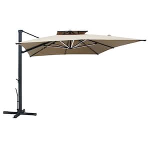 10 x 13 ft. 360° Rotation Double Top Rectangular Cantilever Patio Umbrella With Removable Light in Taupe