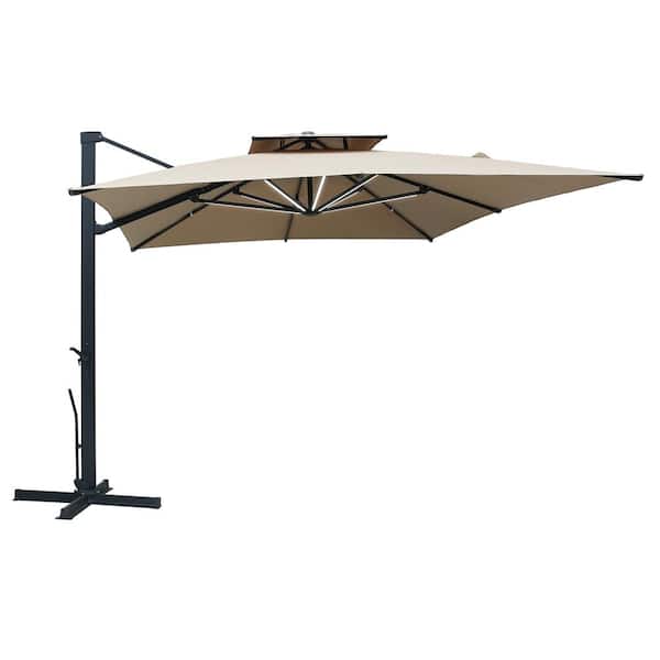 Boyel Living 10 x 13 ft. 360° Rotation Double Top Rectangular Cantilever Patio Umbrella With Removable Light in Taupe