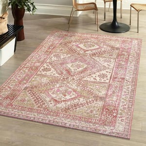 Darija Ornate Geometric Medallion Pink 7 ft. 9 in. x 10 ft. Area Rug