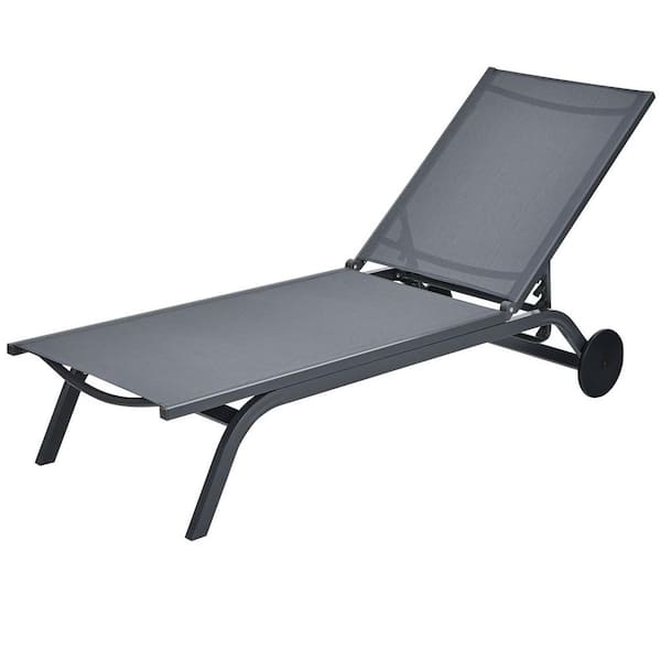 Alpulon 6-Position Adjustable Gray Fabric Aluminum Frame Outdoor Chaise Lounge