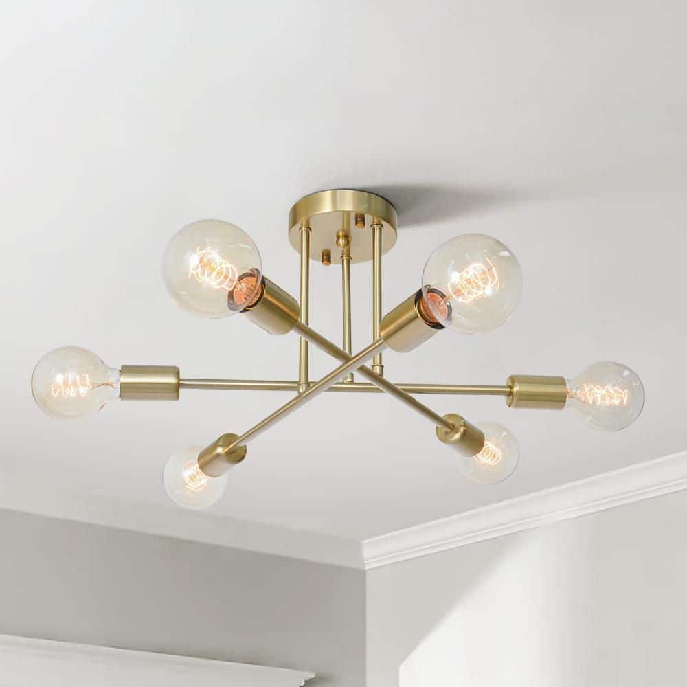 RRTYO Highlandville 23.62 in. 6-Light Brass Sputnik Semi Flush
